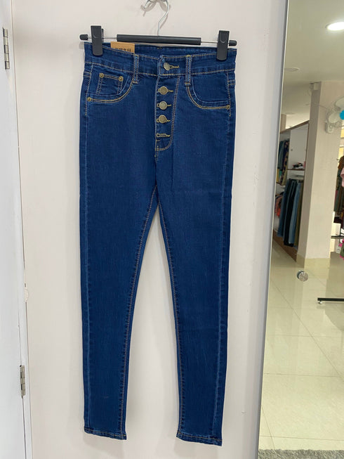 High Rise Button Fitted Jeans